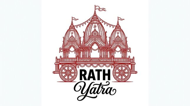Minimalist line art illustration of three traditional temple chariots on white background for rath yatra celebration
