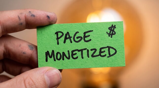 Hand Holding Page Monetized Handwritten Green Tag Sign Blur	