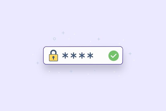 Cyber security password login with padlock and checkmark