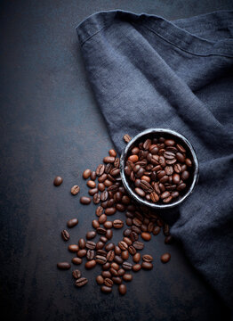 Bowl of cocoa and coffee beans