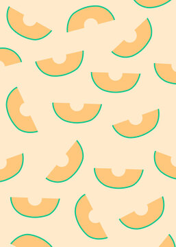 Playful cartoon pattern of fresh cantaloupe on beige background