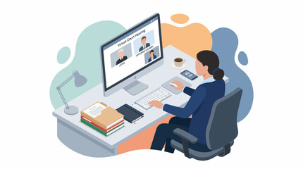 Fototapeta premium Businesswoman in Suit Joining Virtual Court Hearing from Home Office