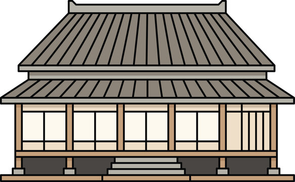 Traditional East Asian Architectural Building Vector Illustration