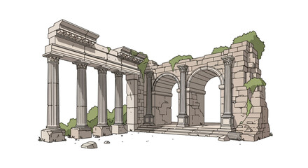Obraz premium Ancient classical ruins with stone arches and columns