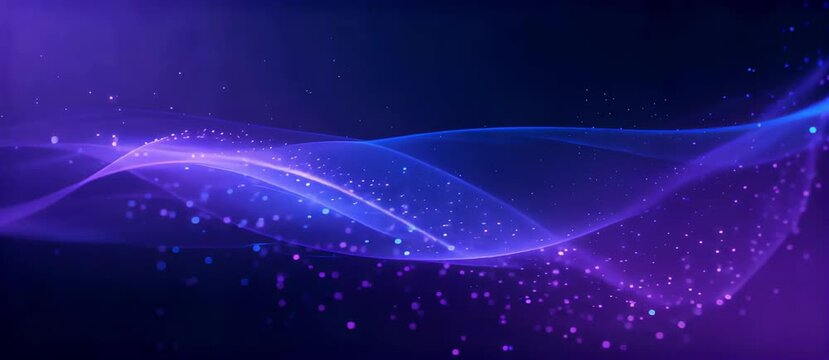 Abstract background with glowing blue and purple waves and shimmering particles for technology design