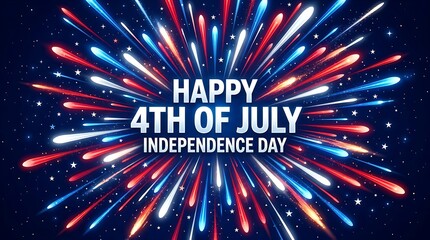 Fototapeta premium 4th of July, Independence day - greeting design with USA patriotic colors firework burst rays.