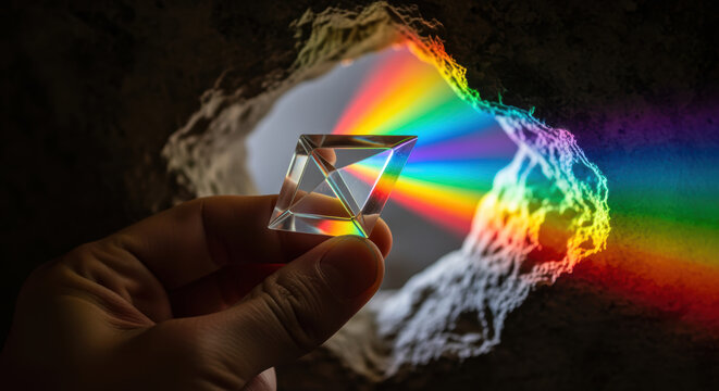 Skill gap analysis concept with prism dispersing light into rainbow colors showing clarity and focus in problem solving