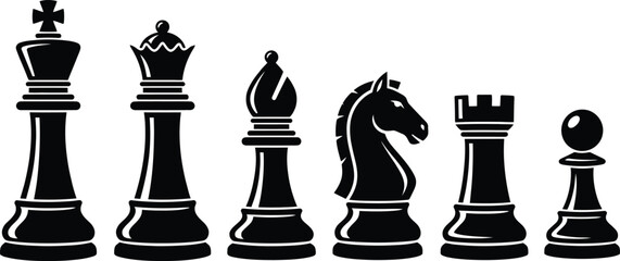 Black and White Chess Icons King Queen Knight Pawn Rook Bishop © Shoaib