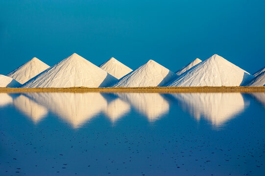 Salt flat against clear blue sky on sunny day, Bonaire, Caribbean Netherlands