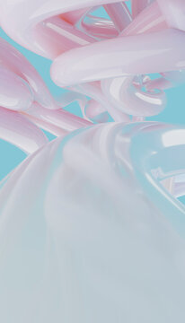 Abstract glossy pink curved tubes on pastel blue background