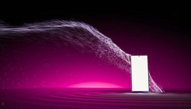 Dynamic smartphone with glowing splash on pink background