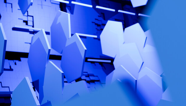 Abstract blue geometric 3D background with hexagonal cluster