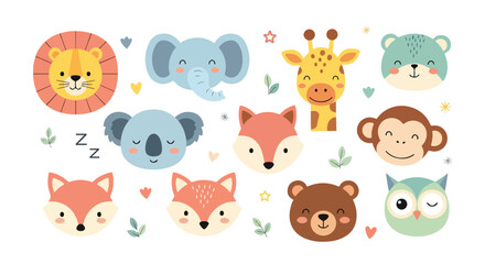 Fototapeta premium A colorful illustration of cute animal faces
