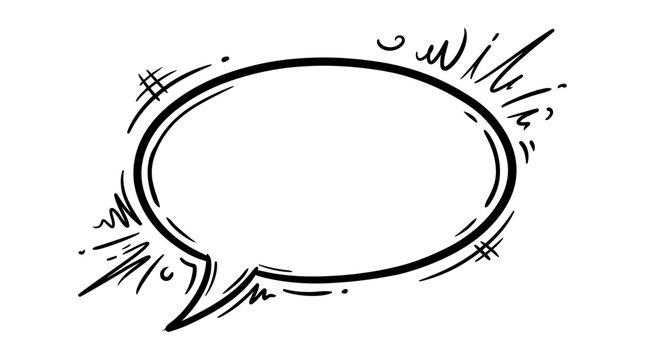 A black and white illustration of a speech bubble.
