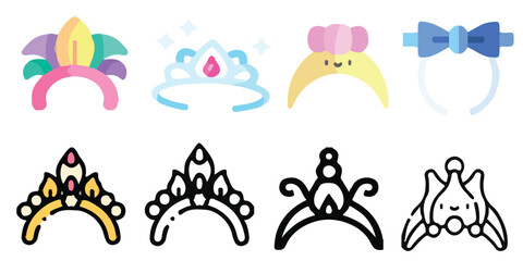 Beautiful princess tiaras and cute moon headband vector icon set featuring elegant royal crowns and hair accessories for fashion and costume design © Mr. Akash