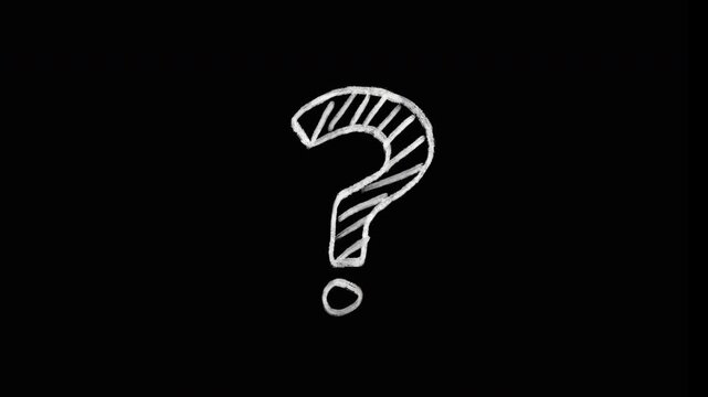Hand drawn chalk question mark sketch on black background for inquiry curiosity concept