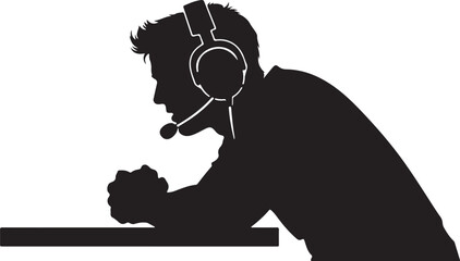 silhouette of gamer leaning on desk with headset and microphone © Hasher