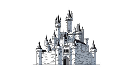 Majestic medieval castle with multiple towers and stone walls © Alfianto