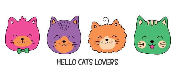 Cute cat faces design seamless pattern with cute colorful head cats. Different scandy cats on color background. Scandinavian style illustration for kids © Sri drawing
