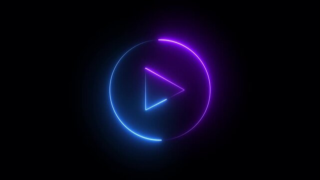 glowing Neon shine play button icon sign with neon circle animation. neon media player button.