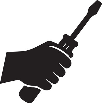 Hand Holding Screwdriver Silhouette Vector Handyman Tool Icon