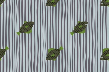 Green fish swimming in striped water pattern © Iqra