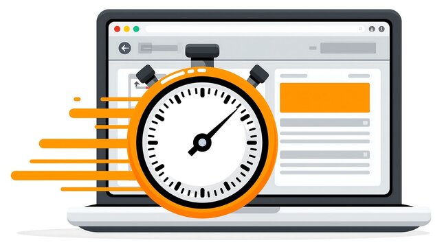 Laptop featuring a large floating stopwatch icon represents the importance of efficient time control.