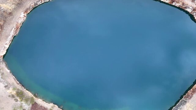 Aerial View of the Abandoned Mary Kathleen Uranium Mine Open Pit with Vibrant Blue Water, Outback Queensland Australia