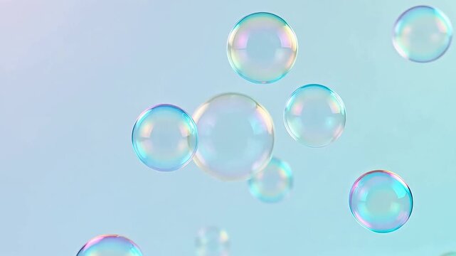 Rainbow Iridescent Bubbles Ascending in Vertical Flow