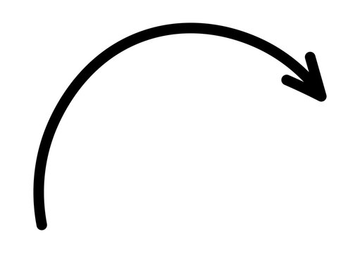 Hand drawn curved down arrow doodle PNG with transparent background for navigation and annotation