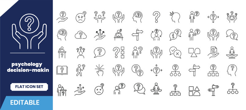 Psychology decision making flat icon set