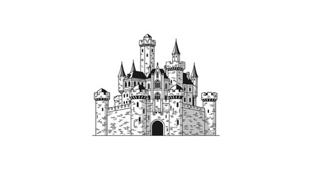 Medieval castle fortress with tall towers and stone walls © Kurniawan