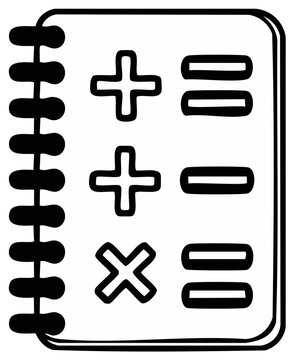 Hand drawn mathematical symbols plus minus multiply within a notebook