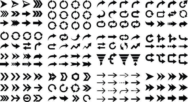 Set of black grunge arrow icons and directional signs