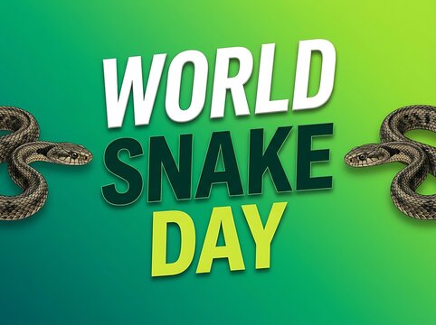Colorful world snake day celebration with two snakes and bold text design