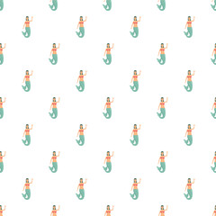 Naklejka premium Cute cartoon mermaids forming a seamless pattern on a white background