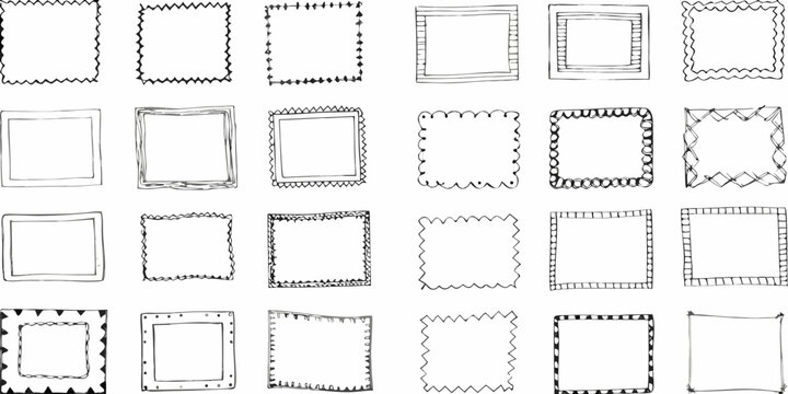 Hand Drawn Rectangular Frames Collection Black And White Sketch