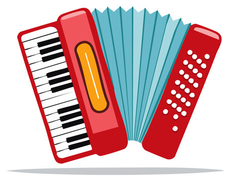 Red Accordion Illustration with Keys and Air Bellows for Music Themes