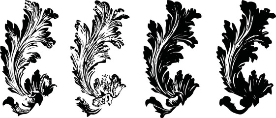 Obraz premium vintage ornate floral damask motifs classic decorative black and white design elements