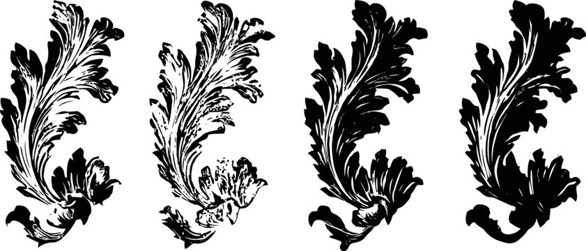 vintage ornate floral damask motifs classic decorative black and white design elements