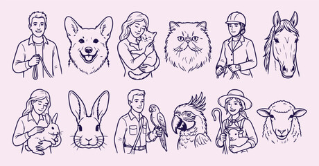 Obraz premium Cute animal friend pattern, funny pets background, domestic creature design, wild forest illustration, fluffy friend wallpaper, zoo wildlife texture, pet animal elements, nature life graphic cute, ani