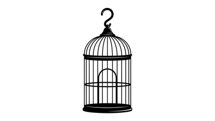 Vintage Birdcage Illustration: A detailed, stylized illustration of an ornate, vintage birdcage, rendered in striking black and white, evokes a sense of nostalgia and confinement. © Murshida