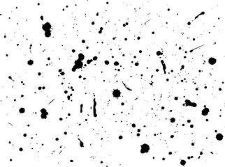 Fototapeta premium Abstract black ink splatter pattern on a clean white background for artistic projects and textures