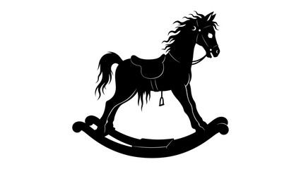Rocking Horse Silhouette: A stark black silhouette of a classic rocking horse, its mane flowing and reins trailing, poised on its curved rockers, evokes a sense of nostalgia and childhood joy. © mahmuda428