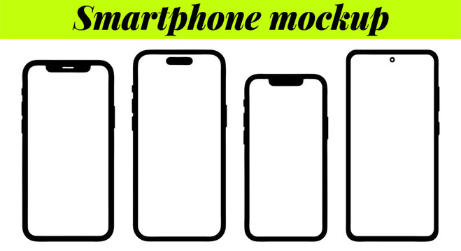 Smartphone Mockup Set with Blank White Screen in Realistic Clay Flat Vector and Line Style &ndash; Mobile Phone Front View Collection Vector Illustration Isolated on White Background