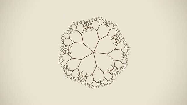 Hypnotic seamless loop of a glowing orange fractal tree sacred-geometry pattern breathing in radial symmetry with an elegant inner glow. Ideal for vj loop, sound bath. 4K UHD.