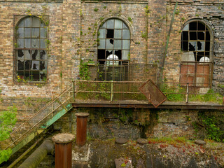 Fototapeta premium Chatterley Whitfield near Stoke on Trent, Staffordshire, England. Historic abandoned coal mine and former National Coal Board colliery representing Britain's mining heritage, industrial decline