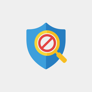 Shield with magnifying glass icon security.