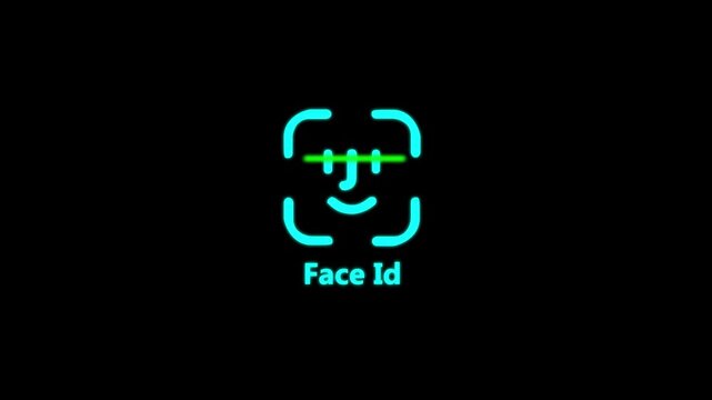 Abstract Face scanning animation showing scanner process with face id text concept. 4k.