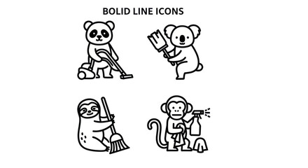 Cleaning animals panda koala sloth and monkey icons © Bromen